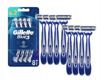 Gillette Blue3 Football Jednorazowa maszynka do golenia dla mężczyzn, 6+2 sztuki