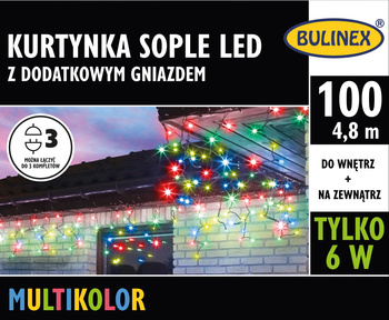 Kurtynka sople 100 LED multikolor z dodatkowymgniazdkiem z zasilaczem, 4,8M dekoracji, na zewnątrz i do wnętrz