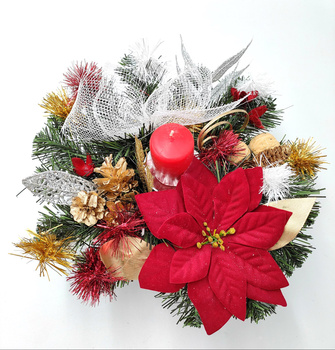 Stroik świąteczny w donicy ze świecą