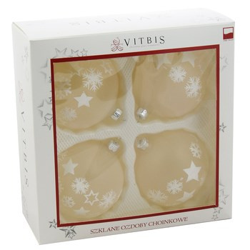 Vitbis Bombka szklana transparentna w śnieżynki 100mm 4szt.