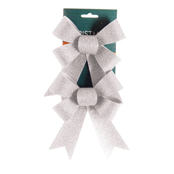 Kokardki z brokatem 15,5cm 2 sztuki srebrne