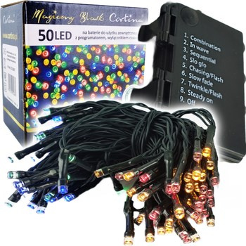 Lampki 50 LED z programatorem + timer na baterie IP44 multi