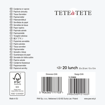 Serwetki Tete a Tete Lovely Tulips 3-warstwowe 33x33cm składane 1/4 20szt w paczce