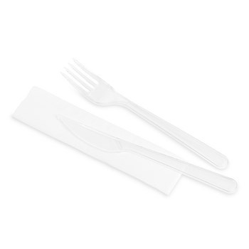 Guillin Polska Zestaw transparentnych sztućców: widelec, nóż, serwetka 50 szt