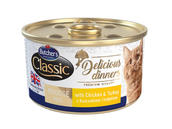 Butcher's Classic Delicious Dinners Karma dla dorosłych kotów mus z kurczakiem i indykiem 85 g