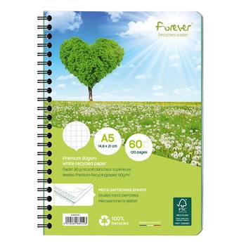 Kołozeszyt CLAIREFONTAINE Forever Premium z recyklingu A5 90g 60k kratka zielony