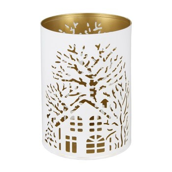 Lampion metalowy, biały domek TIN TOURS