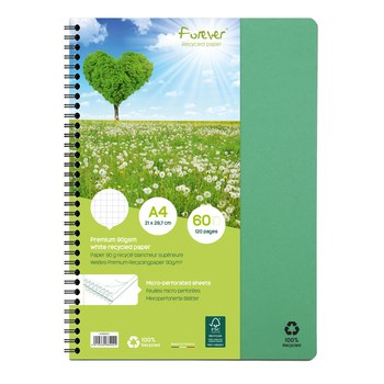 Kołozeszyt CLAIREFONTAINE Forever Premium z recyklingu A4 90g 60k kratka zielony