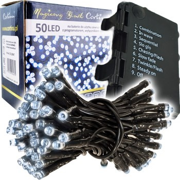 Lampki 50 LED z programatorem + timer na baterie IP44 cool white