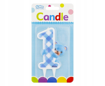 Świeczka Jumbo "Niebieski Miś", 72 x 12 cm, cyferka 1