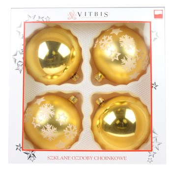 Vitbis Bombka szklana dekorowana gładka złota 100mm 4szt.
