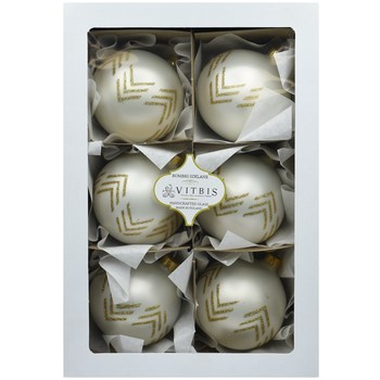 Vitbis Bombka szklana biała w złoty zygzak 80 mm 6szt.