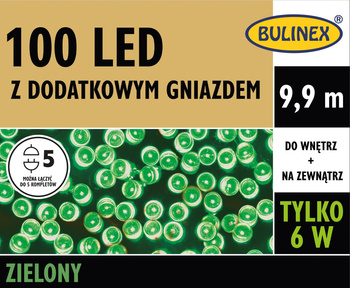 Lampki 100 LED zielony z dodatkowym gniazdkiem i zasilaczem, 9,9M dekoracji, na zewnątrz i do wnętrz