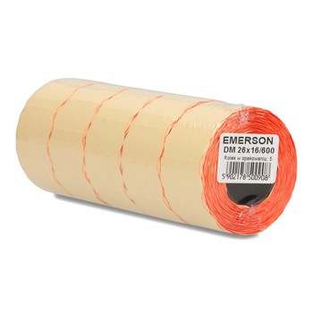 Etykieta do metkownic DM dwurzędowa czerwona 26x16mm, nawój 600, zgrzewka 5 rolek