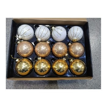 EM&EM Bombka szklana 8cm mix biały, złoty i miedziany