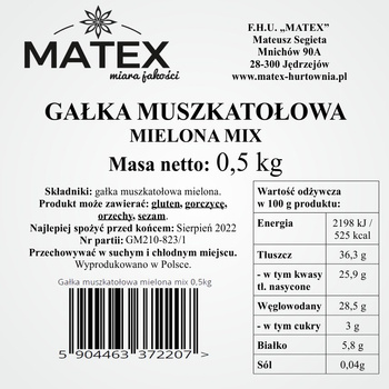 Gałka muszkatołowa mielona mix 0,5kg MATEX
