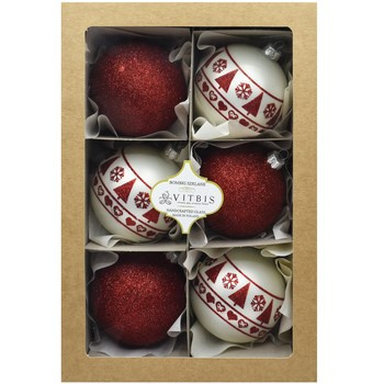 Vitbis Bombka szklana folkowa biała czerwona 80 mm 6szt.