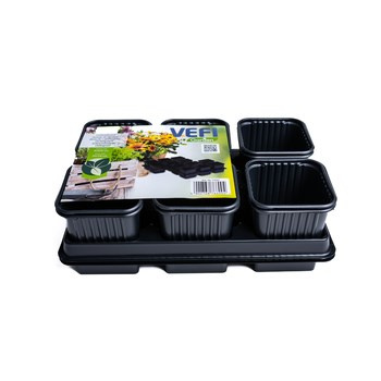 Vefi Doniczki kwadratowe 8 cm (12szt.) + 2 tace