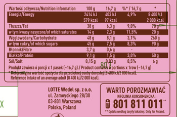 E Wedel Premium Czekolada luksusowamleczna z całymi orzechami 100g