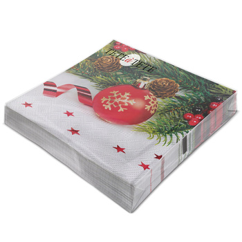 Serwetki Tete a Tete Serwetki Red Bauble , Serwetki Tete a Tete 3-warstwowe 33x33cm składane 1/4 20szt w paczce
