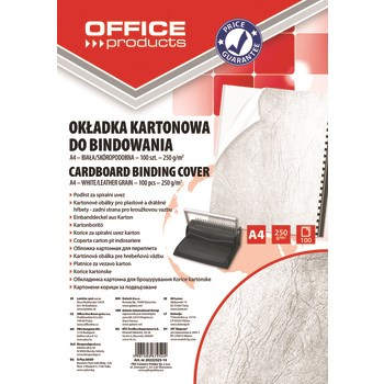 Okładki do bindowania OFFICE PRODUCTS karton A4 250gsm skóropodobne 100szt białe