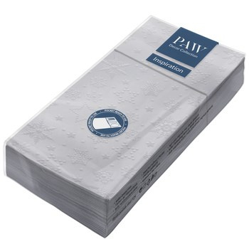 Serwetki PAW Inspiration Winter Flakes silver pocket 3-warstwowe 40x40cm składane 1/8 16szt. w paczce