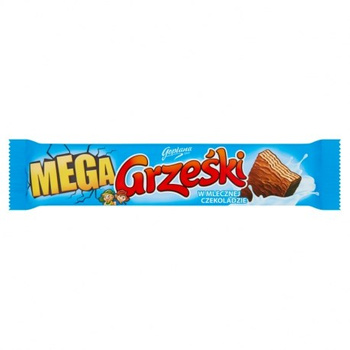 Grześki Mega Wafel przekładany kremem kakaowym w czekoladzie mlecznej 48 g