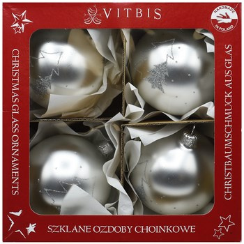 Vitbis Bombka szklana srebrna w choinki 80 mm 4szt.