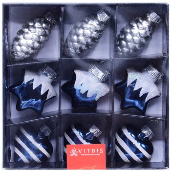 Vitbis Bombka szklana dekor prosty kształtki 40mm/9 szt. mix