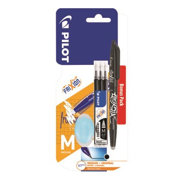 Pilot wymazywalny długopis Frixion Ball czarny + wkłady 3 sztuki + gumka