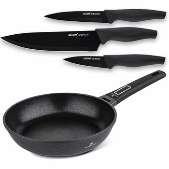 Patelnia 24cm Valdinox Strong + komplet 3 noży kuchennych Valdinox Initio