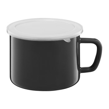 Kubek emaliowany 14 cm szary z plastikową pokrywą Emalia Olkusz