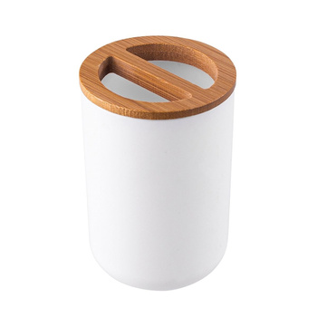 Kubek na szczoteczki do zębów plastikowy z bambusem 7x7x10,5 cm Altom Design