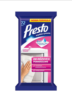 Presto Ściereczki nawilżane do różnych powierzchni 72 sztuki