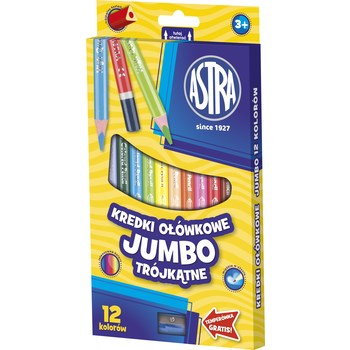 Kredki ołówkowe trójkątne jumbo Astra 12 kolorów+temperówka