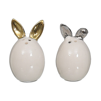 JUMI Zające ceramiczne białe + złote/srebrne uszy