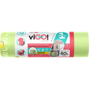 viGO! Eko Worki LD z taśmą 4 SEASONS SPRING limonka 60 l 10szt