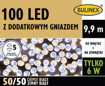 Lampki 100 LED biały zimny/biały ciepły z dodatkowym gniazdkiem i zasilaczem, 9,9M dekoracji, na zewnątrz i do wnętrz