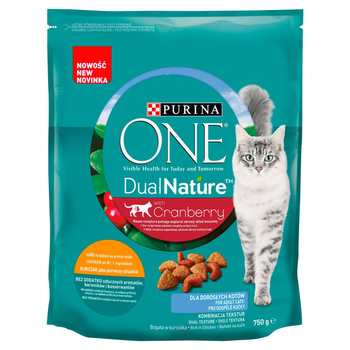 PURINA ONE Dual Nature Żurawina Karma dla dorosłych kotów kurczak jako pierwszy składnik 750 g