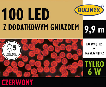 Lampki 100 LED czerwony z dodatkowym gniazdkiem i zasilaczem, 9,9M dekoracji, na zewnątrz i do wnętrz