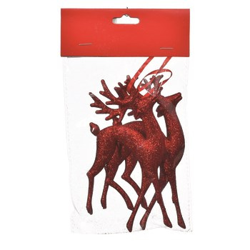 Ozdoby z plastiku, zestaw 2 sztuk, renifery 15 cm czerwone, do powieszenia