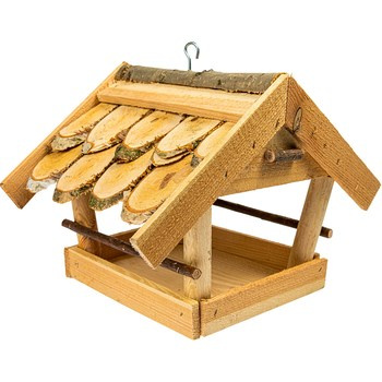 Karmnik dla ptaków - z drewna kryty gontem