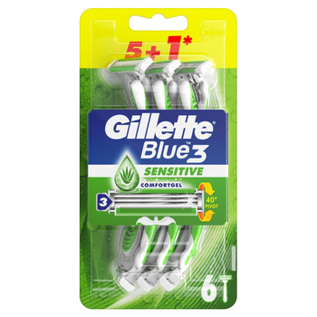 Gillette Blue3 Sensitive Jednorazowa maszynka dogolenia dla mężczyzn, 6 szt