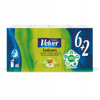 Velvet Balsam Chusteczki higieniczne ekstrakt z aloesu i nagietka 8 x 10 sztuk