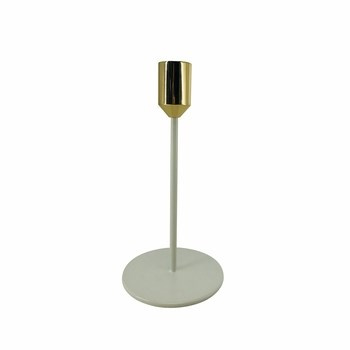 Świecznik 8x18cm biały ze złotym wykończeniem