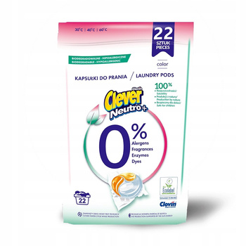 Biodegradowalne neutralne kapsułki 3 komory clever neutro + color doypack 22 szt