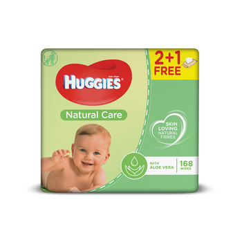 HUGGIES 3x56szt Natural Care 2+1 chusteczki nawilżane
