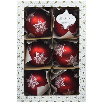 Vitbis Bombka szklana czerwona w białe śnieżynki 80 mm 6szt.