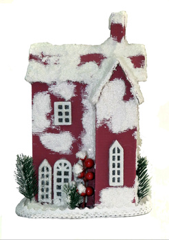 Dekorowany domek z papieru z ogródkiem z podświetleniem