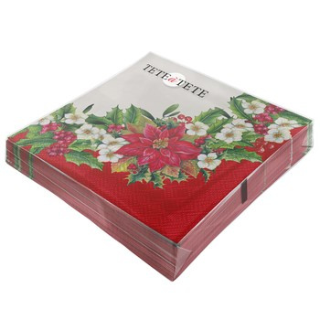 Serwetki Tete a Tete Wreath with Poinsettia red 3-warstwowe 33x33cm składane 1/4 20szt. w paczce
